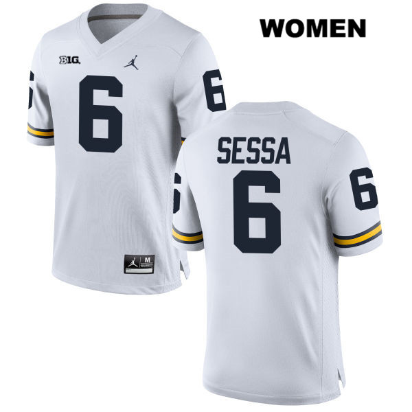 Women's NCAA Michigan Wolverines Michael Sessa #6 White Jordan Brand Authentic Stitched Football College Jersey DB25V32WB